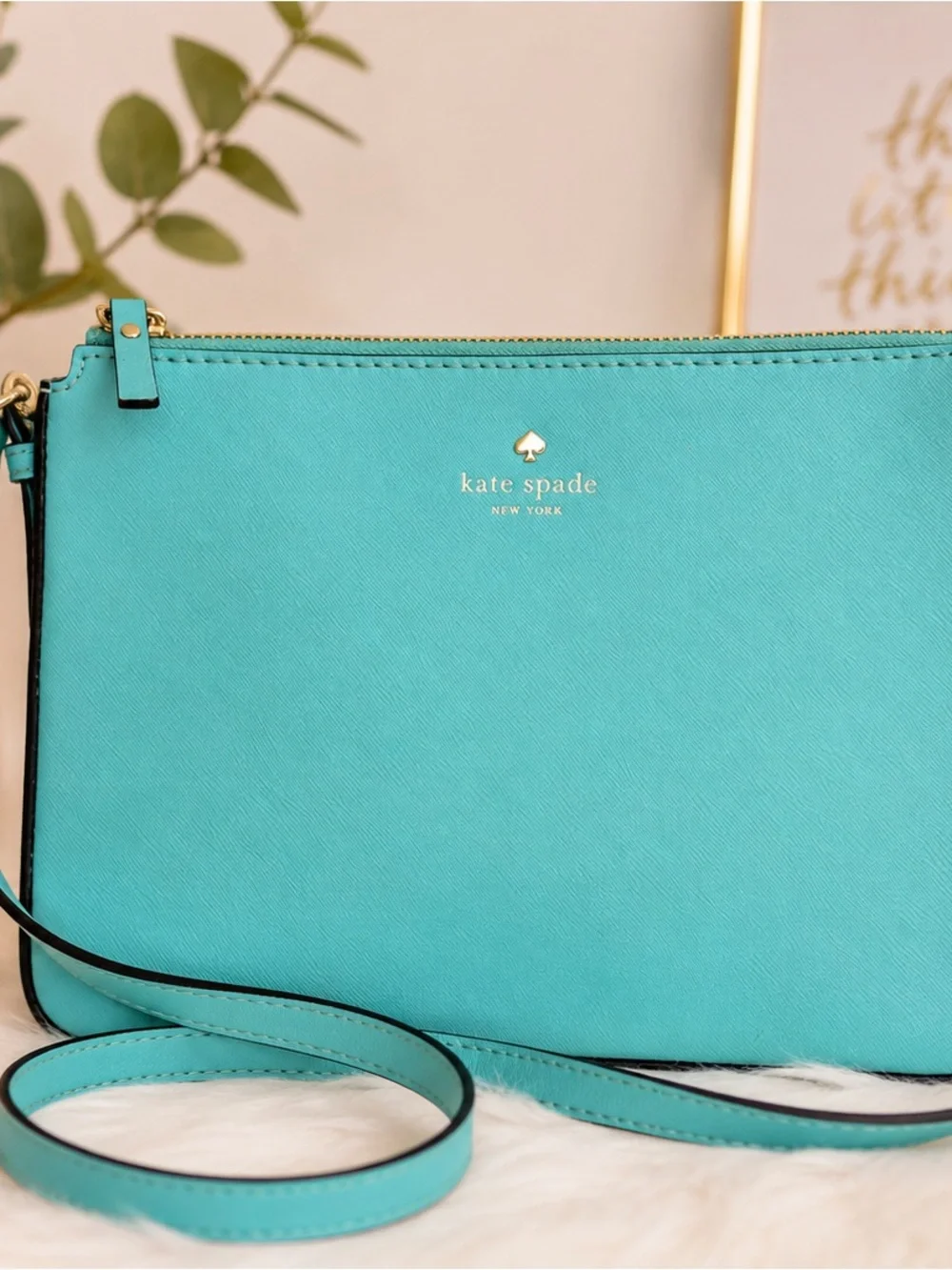 Kate Spade Turquoise Saffiano Leather Crossbody Bag